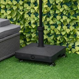 Rackhams Heavy Duty Garden Parasol Base Stand with Wheels, 18kg Sand or 16kg Water Filled Patio Umbrella Base Square Stand Holder - Black