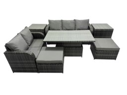 Rackhams Rattan Garden Furniture Dining Set 7 seater Patio Height Adjustable Rising Lifting Table Sofa Set with 2 Side Tables Dark Grey Mixed - thumbnail 1
