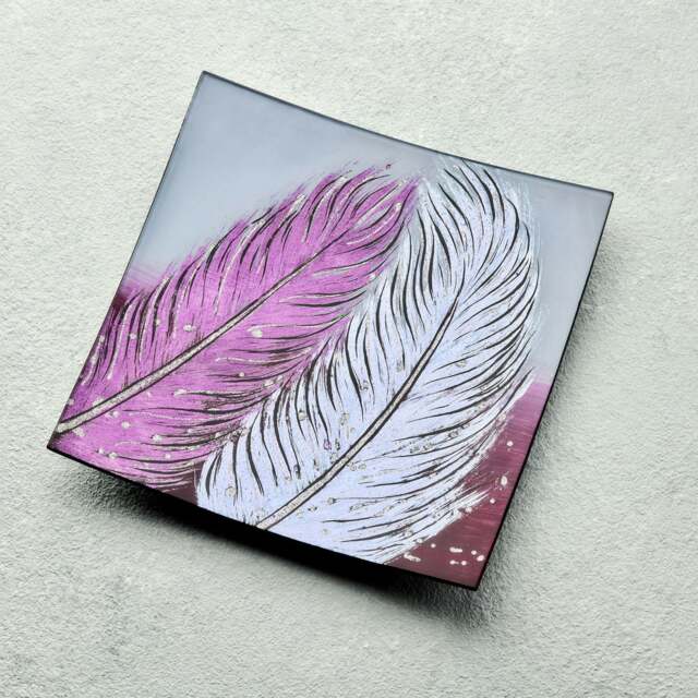 Rackhams Square Glass Plate – Whispering Feather Violet (Handmade Decorative Tableware) - image 1