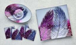 Rackhams Square Glass Plate – Whispering Feather Violet (Handmade Decorative Tableware) - thumbnail 2