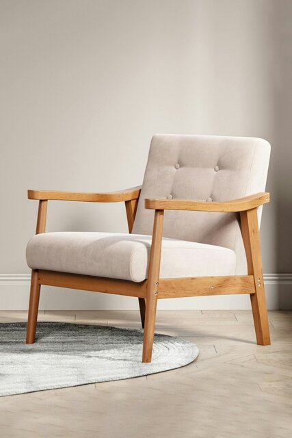 Rackhams Wood Frame Upholstered Armchair - Beige - image 1