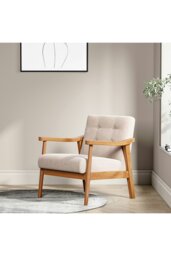 Rackhams Wood Frame Upholstered Armchair - Beige - thumbnail 6