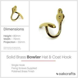 Rackhams Polished Brass Bowler Top Hat Coat Hook - thumbnail 2