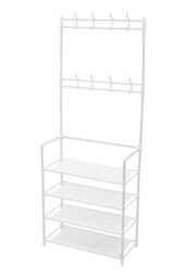 Rackhams Independent 4 Layer Shoe Rack, Multi-Layer Metal Shoe Cap Rack, with 8 Double Hooks, Suitable for Multiple Scenarios - White - thumbnail 5