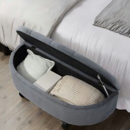 Rackhams Upholstered Half Circle Wooden Ottoman Bench Seat With Storage Dark Grey - thumbnail 3