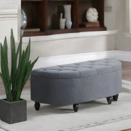 Rackhams Upholstered Half Circle Wooden Ottoman Bench Seat With Storage Dark Grey