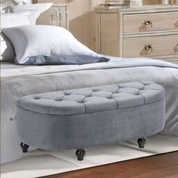 Rackhams Upholstered Half Circle Wooden Ottoman Bench Seat With Storage Dark Grey - thumbnail 5