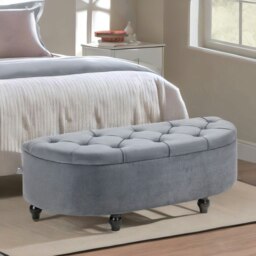 Rackhams Upholstered Half Circle Wooden Ottoman Bench Seat With Storage Dark Grey - thumbnail 2