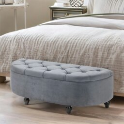 Rackhams Upholstered Half Circle Wooden Ottoman Bench Seat With Storage Dark Grey - thumbnail 4