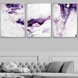 Rackhams Set of 3 Purple Pink Abstract Waves Framed Wall Art - 59x84cm (A1) - Black - thumbnail 2