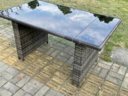 Rackhams Wicker PE Outdoor Rattan Garden Furniture Arm Chair And Table Dining Sets 4 Seater Rectangular Table Dark Grey Mixed - thumbnail 4