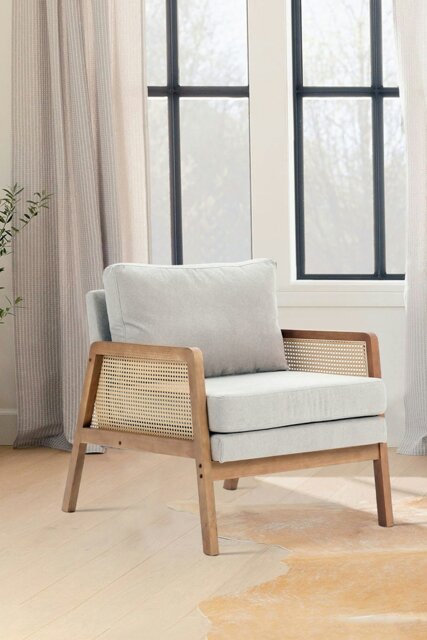 Rackhams Beige Cushioned Wood Armchair - Beige - image 1