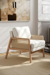 Rackhams Beige Cushioned Wood Armchair - Beige - thumbnail 2