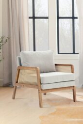 Rackhams Beige Cushioned Wood Armchair - Beige - thumbnail 1