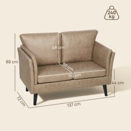 Rackhams Small Sofa, Loveseat Sofa for Bedroom, Home Office, Light Brown - 1 - 2 seater - Light Brown - thumbnail 4