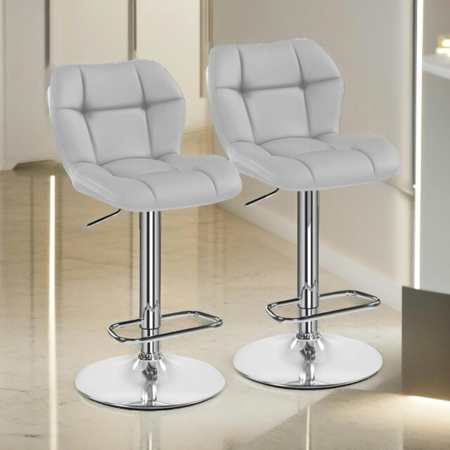 Rackhams Set Of 2 Height Adjustable 360 Swivel Bar Stools With Backrest Light Grey - image 1