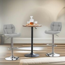 Rackhams Set Of 2 Height Adjustable 360 Swivel Bar Stools With Backrest Light Grey - thumbnail 2