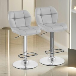 Rackhams Set Of 2 Height Adjustable 360 Swivel Bar Stools With Backrest Light Grey
