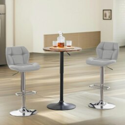 Rackhams Set Of 2 Height Adjustable 360 Swivel Bar Stools With Backrest Light Grey - thumbnail 3