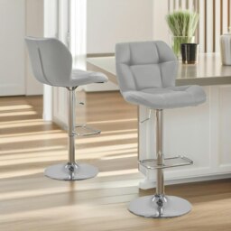Rackhams Set Of 2 Height Adjustable 360 Swivel Bar Stools With Backrest Light Grey - thumbnail 5