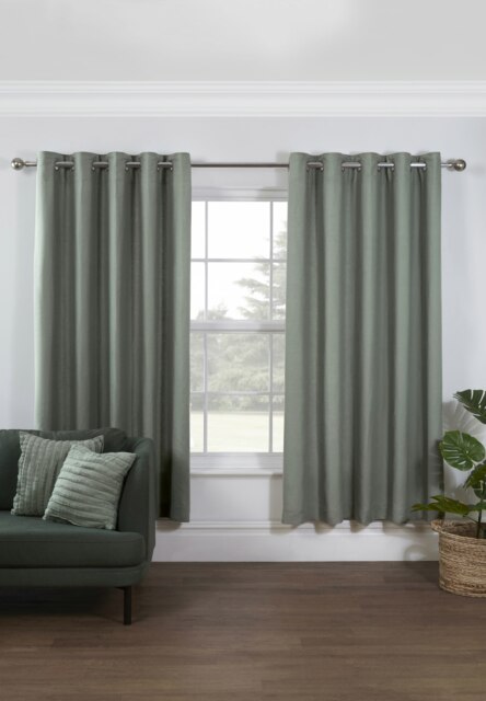 Rackhams Pure Washed Linen Lined Eyelet Curtains - Green - Width 167cm x Drop 182cm - Green - image 1