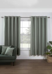Rackhams Pure Washed Linen Lined Eyelet Curtains - Green - Width 167cm x Drop 182cm - Green - thumbnail 1