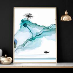 Rackhams Art print set of 3 - Teal Japanese wall art print for living room - A2 16.54 x 23.39 in / 42 x 59.4 cm - Matte Museum Quality Art Paper 290 gsm - Oak Frame - thumbnail 3