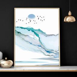 Rackhams Art print set of 3 - Teal Japanese wall art print for living room - A2 16.54 x 23.39 in / 42 x 59.4 cm - Matte Museum Quality Art Paper 290 gsm - Oak Frame - thumbnail 4