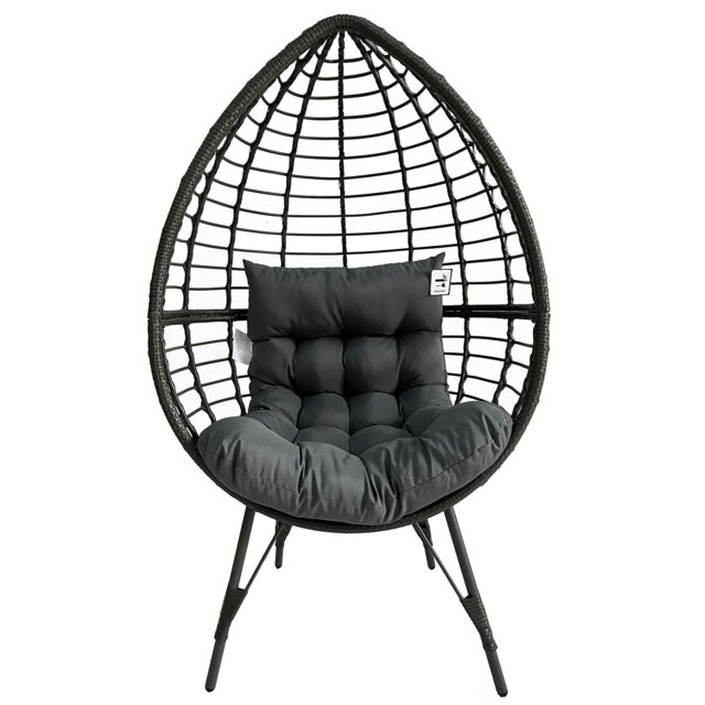 Rackhams Rattan Standing Egg Chair, Patio Weave Cocoon Seat with Removable Water-Resistant Cushions, Metal Waterproof Frame Stand - Gray - image 1