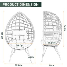 Rackhams Rattan Standing Egg Chair, Patio Weave Cocoon Seat with Removable Water-Resistant Cushions, Metal Waterproof Frame Stand - Gray - thumbnail 6