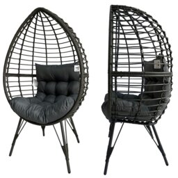 Rackhams Rattan Standing Egg Chair, Patio Weave Cocoon Seat with Removable Water-Resistant Cushions, Metal Waterproof Frame Stand - Gray - thumbnail 5