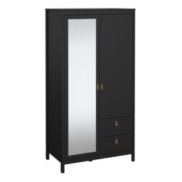 Rackhams Barcelona Wardrobe with 1 door + 1 mirror door + 2 drawers Matt Black - Black - Malemine - 1 - thumbnail 1
