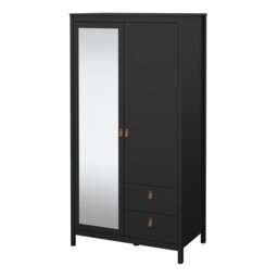 Rackhams Barcelona Wardrobe with 1 door + 1 mirror door + 2 drawers Matt Black - Black - Malemine - 1 - thumbnail 3