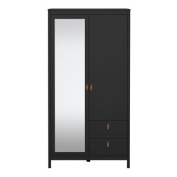Rackhams Barcelona Wardrobe with 1 door + 1 mirror door + 2 drawers Matt Black - Black - Malemine - 1 - thumbnail 2