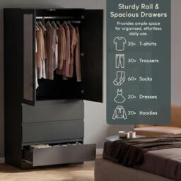 Rackhams Denver 2 Door 3 Drawer Mirrored Wardrobe - Black - thumbnail 6