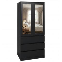 Rackhams Denver 2 Door 3 Drawer Mirrored Wardrobe - Black - thumbnail 1