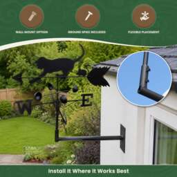 Rackhams Cat & Mouse Steel Weathervane, Black Painted All-Steel Weather Vane With Wall Fixings and 1.7m Ground Spike, Wind Speed Cups - thumbnail 4