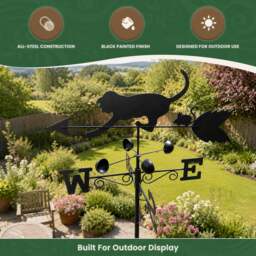 Rackhams Cat & Mouse Steel Weathervane, Black Painted All-Steel Weather Vane With Wall Fixings and 1.7m Ground Spike, Wind Speed Cups - thumbnail 5