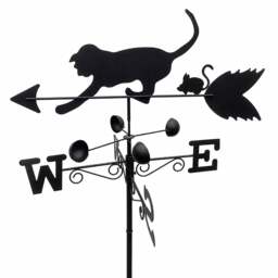 Rackhams Cat & Mouse Steel Weathervane, Black Painted All-Steel Weather Vane With Wall Fixings and 1.7m Ground Spike, Wind Speed Cups - thumbnail 1