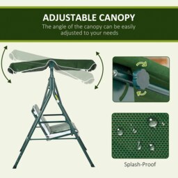 Rackhams Outdoor 3-person Porch Swing Chair with Adjustable Canopy Green - Black - thumbnail 4