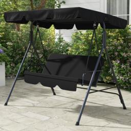 Rackhams Outdoor 3-person Porch Swing Chair with Adjustable Canopy Green - Black - thumbnail 1