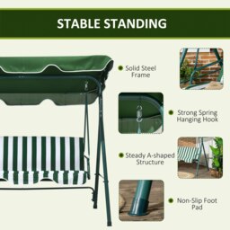 Rackhams Outdoor 3-person Porch Swing Chair with Adjustable Canopy Green - Black - thumbnail 5