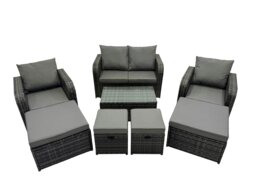 Rackhams Outdoor Love Sofa Reclining Chair Coffee Table Set Garden Rattan Furniture Set 8 Seater with 4 Stools Dark Grey - thumbnail 2