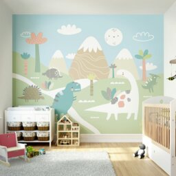 Rackhams Dinosaur Land Wall Mural - Pale Green - Large - W350cm x H280cm - thumbnail 1