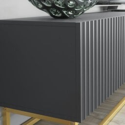 Rackhams Modular Grey TV Unit with Gold Base 200cm – Fluted Fronts & Push-Down Doors - 200cm  - 1 - Grey - thumbnail 5