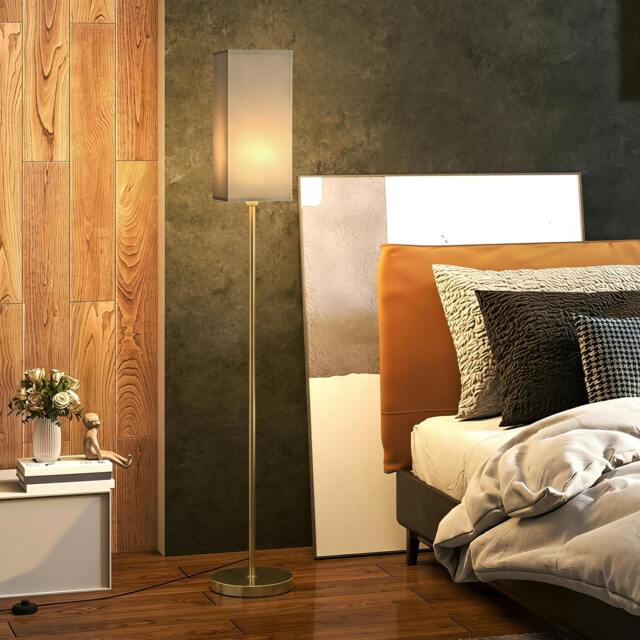 Rackhams Floor Lamp, Modern Standing Lamp with Linen Shade, Gold Tone - image 1