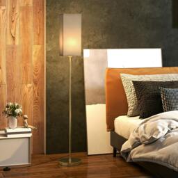 Rackhams Floor Lamp, Modern Standing Lamp with Linen Shade, Gold Tone - thumbnail 1