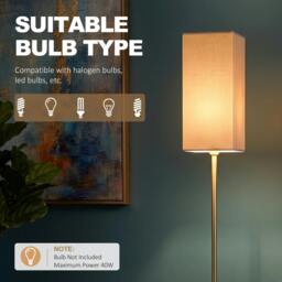 Rackhams Floor Lamp, Modern Standing Lamp with Linen Shade, Gold Tone - thumbnail 5