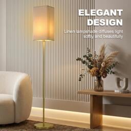 Rackhams Floor Lamp, Modern Standing Lamp with Linen Shade, Gold Tone - thumbnail 4