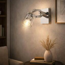 Rackhams Errol 1 Light Polished Chrome and White Spotlight Ceiling Light with Glass Shade - thumbnail 1